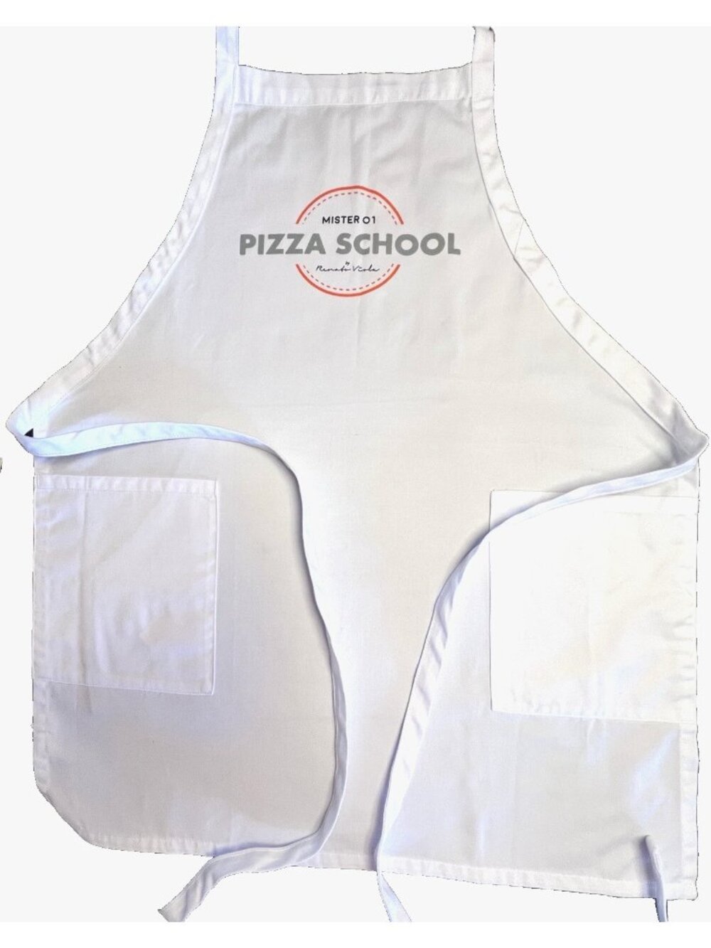Mister 01 PIZZA SCHOOL Apron White Canvas Pockets Miami Chef Restaurant